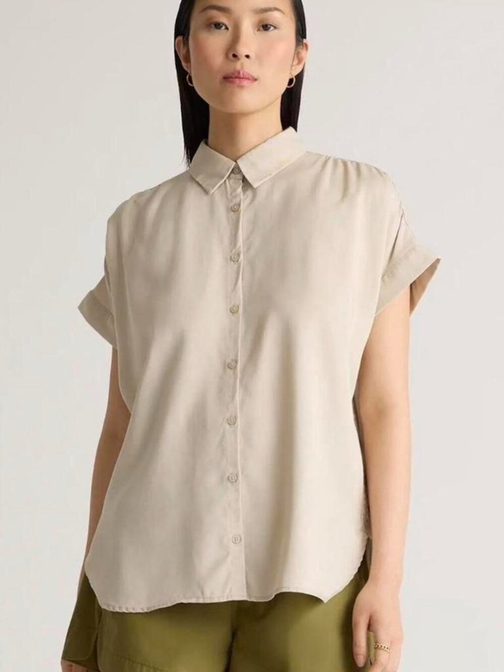 Quince Shale Tan Vintage Wash Tencel Camp Button Down Top